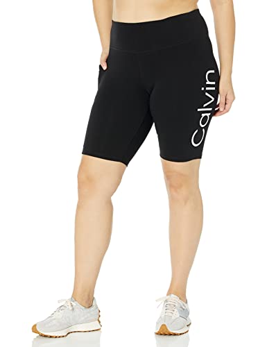 Calvin Klein Performance Women’s Plus Size Logo High Waist One Pocket Bike Short, White, 2X