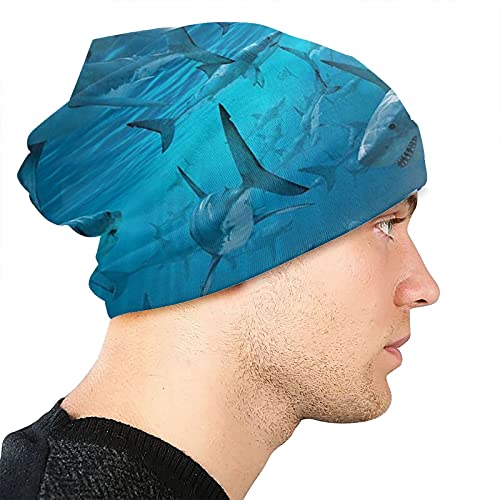 Blue Shark Funny Beanie Hats for Men Women Workout Wave Sleep Soft Knit Skull Cap Cycling Multifunctional Headwear Winter | The Storepaperoomates Retail Market - Fast Affordable Shopping