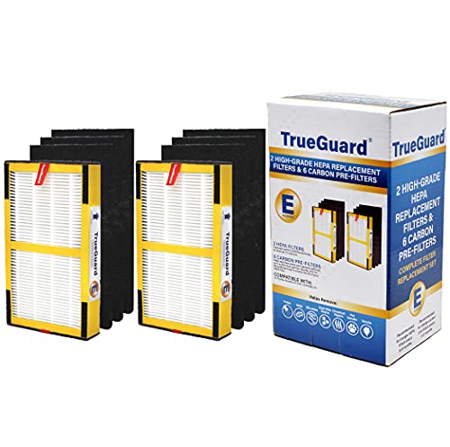 TRUEGUARD Air Purifier Replacement HEPA Filters FLT4100 Filter E | 2 Pack with 6 Pre-Cut Activated Carbon Prefilters | Compatible with GermGuardian Models AC4100 Series, AC4150 Series & More.