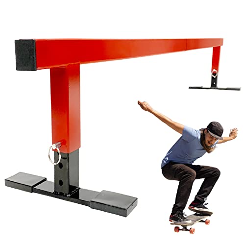 Rad Rail Skateboard Rail Grind Ramp – Heavy Duty 1.75” Square Flat Bar – 3 Height Adjust – 5 Foot Long – Driveway, Street, Ramp or Skatepark – Snowboard, Scooter Etc. – No Tools Required, Red/Black