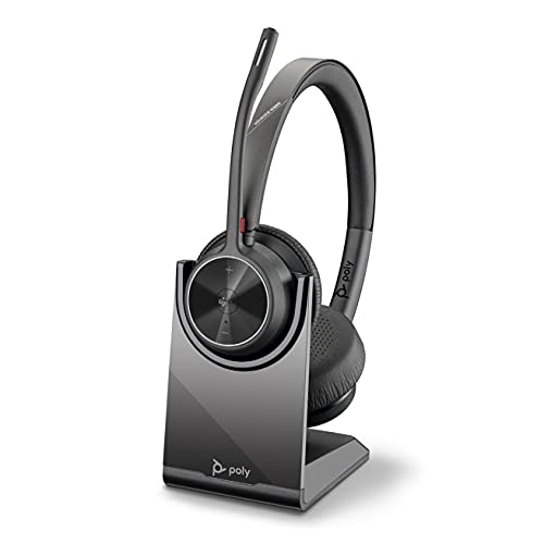 Poly (Plantronics + Polycom) – Voyager 4320 UC Wireless Headset + Charge Stand (Plantronics) – Headphones w/Mic – Connect to PC/Mac via USB-C Bluetooth Adapter, Black, 218479-02