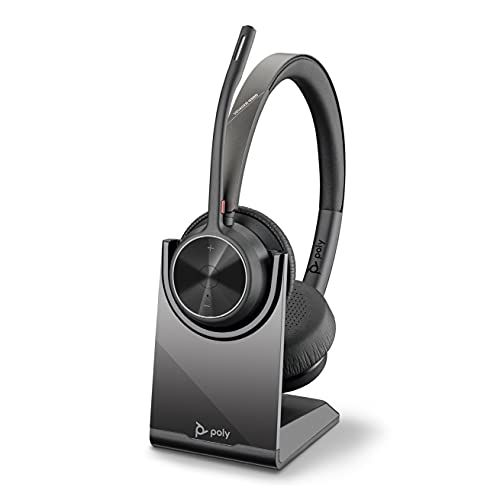 Poly – Voyager 4320 UC Wireless Headset + Charge Stand (Plantronics) – Headphones with Boom Mic – Connect to PC/Mac via USB-A Bluetooth Adapter, Cell Phone via Bluetooth – Works with Teams, Zoom &More
