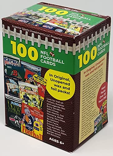 Superior Sports Investments LLC 100 NFL Football Cards in Original Unopened Wax and Foil Packs Blaster Box. Look for players such as Joe Montana, Barry Sanders, Brett Favre, Troy Aikman, John Elway, Bo Jackson, Emmitt Smith, Jerry Rice, Steve Young and ma | The Storepaperoomates Retail Market - Fast Affordable Shopping