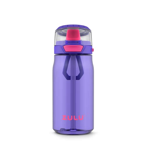 Zulu Kids Flex 16oz Tritan Plastic Water Bottle with Silicone Spout, Leak-Proof Locking Flip Lid and Soft Touch Carry Loop Purple/Pink 15 oz