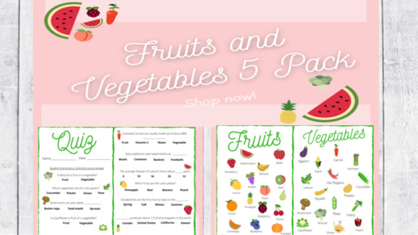 Fruits and Vegetables Food Nutrition Health Flashcards Quiz and Game Combo
