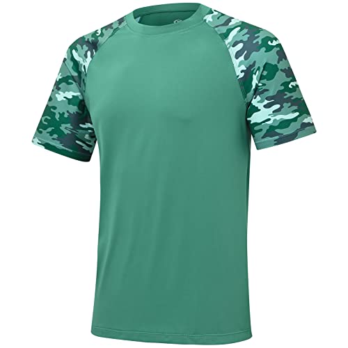 Men’s UPF 50+ Rash Guard Swim Shirt Short Sleeve Summer Beach Swimwear Hiking Workout UV Sun Shirts ArmyGreen+Camo L