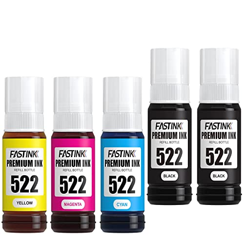 FASTINK Compatible Epson T522 Refill Ink Bottle,High Capacity,5 Pack,Work with EcoTank ET-2720, ET-2800,ET-2803,ET-4800,ET-4700 Printer for Epson 522 Ink Bottle Refill Combo