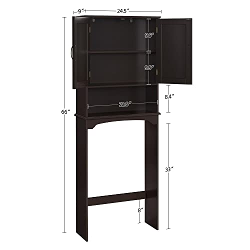 Yaheetech Over The Toilet Storage with 2 Doors & Adjustable Shelf, Free Standing Toilet Rack Wooden Space-Saving Collect Cabinet, Bathroom Furniture, 9Dx24.5Wx66H Inches, Espresso | The Storepaperoomates Retail Market - Fast Affordable Shopping