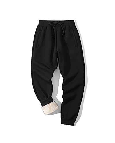 Shiyifa Men’s Winter Warm Fleece Sherpa Lined Sweatpants Active Thermal Track Jogger Pants with Pockets(01Black,XL)