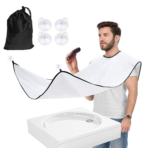 Beard Bib Beard Apron,Waterproof Beard Apron Cape Grooming set for Trimming,with 4 Suction Cups Best Gift for Boyfriend/Husband/Fathers day/Anniversary/Christmas Stocking Stuffers- (White)