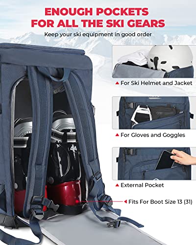 kemimoto Ski Boot Bag 60L Upgraded, Padded Ski Bags for Air Travel, Waterproof Snowboard Boot Bag Helmet Backpack with 4 Breathable Copper Holes, Snow Gear Bag for Ski Goggles, Gloves | The Storepaperoomates Retail Market - Fast Affordable Shopping