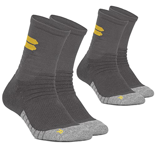 AKASO Crew Athletic Running Coolmax Socks, Anti-Odor Moisture Wicking Anti-Blister Seamless Socks for Hiking Men and Women (2 Pairs) (Grey M)
