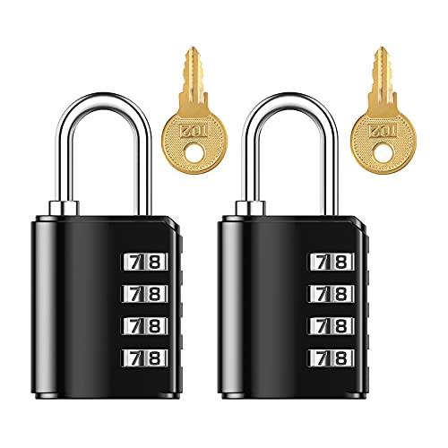 KeeKit Combination Lock, 4 Digit Combination Padlock with Keys, Resettable Waterproof Gate Lock for Locker, Gym, Fence, Case, School & Employee Locker, Toolbox – 2 Pack, Black