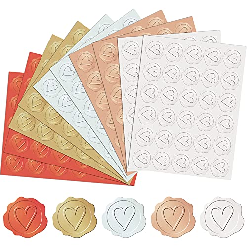 300 Pcs Embossed Envelope Seals Stickers Heart Wedding Stickers Gold Self-Adhesive Wax Stickers for Wedding Invitations, Greeting Cards (Gold, Silver, Red, White, Pink, Heart)