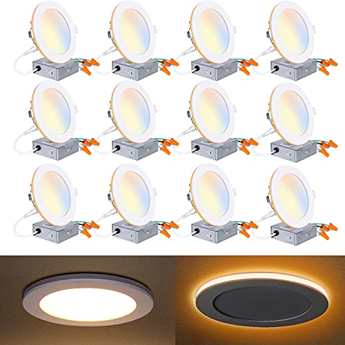 12 Pack 6 Inch LED Recessed Ceiling Light with Night Light, CRI90, 14W=100W, 1200lm, 2700K/3000K/3500K/4000K/5000K Selectable, Dimmable Recessed Lighting, Can-Killer Downlight, J-Box Included