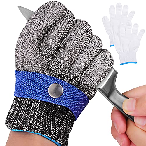 Herda Level 9 Cut Proof Gloves Stainless Steel Chainmail Gloves Kitchen Gloves for Cleaning Fish Meat Cutting Wood Carving Whittling Oyster Shucking Safety Butcher Work Gloves (XL-1PCS)
