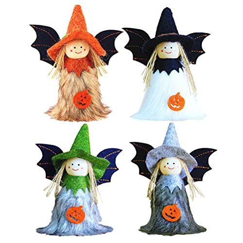 LUOZZY 4 Pcs Halloween Witch Hanging Decorations with Bat Wings Desktop Halloween Angel Decor Halloween Party Decorations