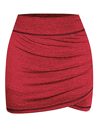 MOQIVGI Skorts Skirts for Women Casual Dressy Trendy High Waist Tummy Control Side Ruched Skirt Knee Length Tennis Golf Athletic Skorts Red X-Large