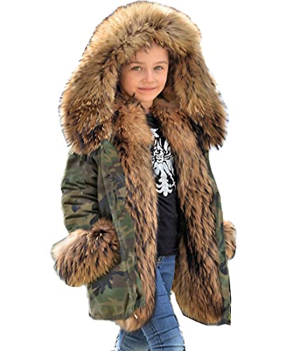 Tiptupu Kids Unisex Winter Coat Jacket Thicken Fur Lined Parka Hooded Warm Outwear 6-13 Years
