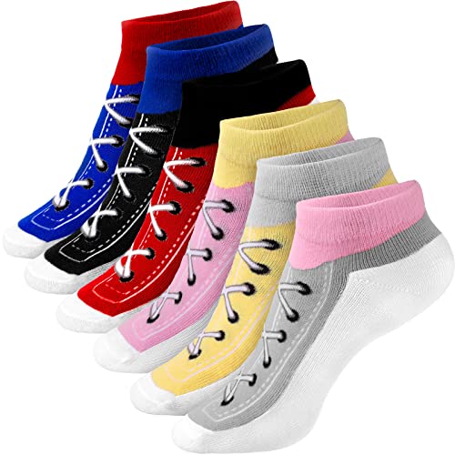 SATINIOR 6 Pairs Novelty Non Slip Socks Soft Low Cut Socks Cool Sneakers Ankle Socks Running Socks for Women Birthday Present, Multicolor, One Size