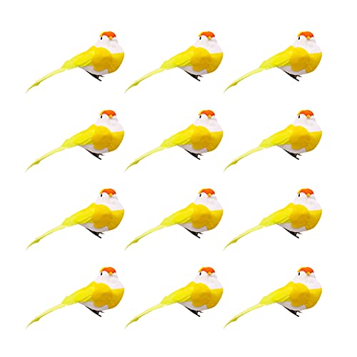 Lazyspace 12 Pcs Cute Artificial Christmas Birds Bubble Bird with Clip,Colorful Mini Birds for DIY Crafts Decoration Home Garden Wedding Party Xmas Tree Ornament,Yellow