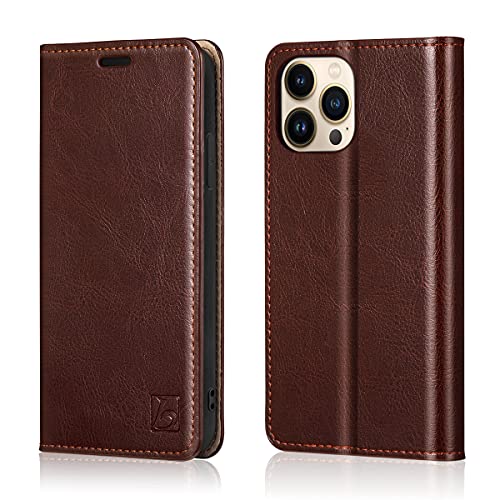 Belemay Compatible with iPhone 13 Pro Max Case Wallet, Protective Genuine Leather Flip with RFID Blocking Card Holders [Undetachable Interior Shell] Folio Cover for Men Women (6.7-inch 2021) Brown