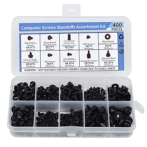 400PCS Computer Screws Motherboard Standoffs Assortment Kit for Universal Motherboard HDD SSD Hard Drive PC Fan Power Supply Graphics PC Case, Motherboard Screws for DIY & Repair