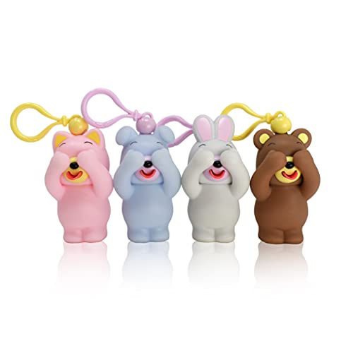 Jabber Ball Jabb-a-Boos Peek a Boo Stroller, Diaper Bag Toy Clip – Set of 4 Animals (Brown Bear, Blue Dog, White Bunny, Pink Cat)