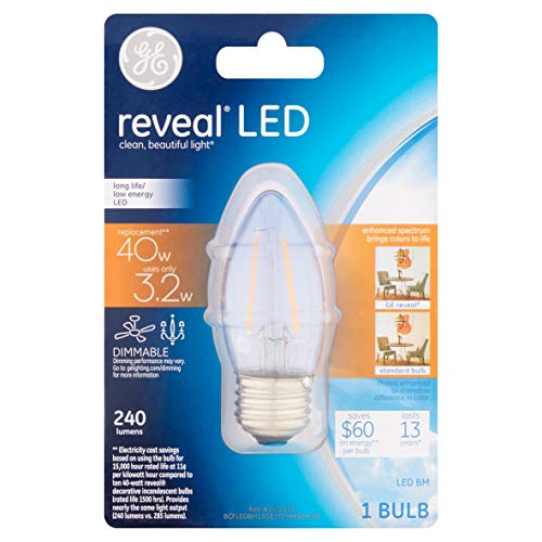 (Pack of 3) GE Reveal LED 40 watt Equivalent BM LED Bulb, Clear, Dimmable LED Light Bulb