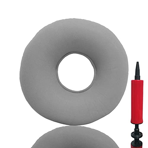 Shineyid Donut Cushion Seat, Donut Pillow for Tailbone Pain, Hemorrhoid Seat Pillow, Inflatable Ring Cushion with A Pump, Round Wheelchairs Seat Cushion for Home,Car or Office (15″ Gray)
