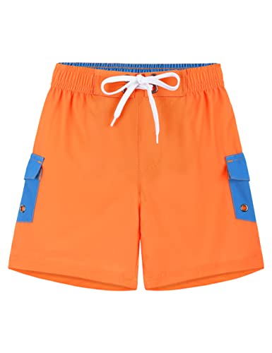 Nonwe Big Boy’s Swimming Shorts Elasitc Waist with Drawstring Beachwear Orange&Blue 6