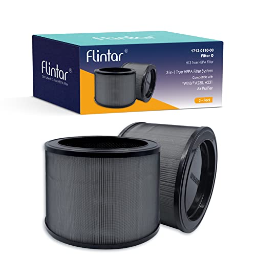 Flintar 2-Pack of True HEPA Replacement Filter O, Compatible with Winix A230 and A231 Air Purifier, 1712-0100-00, Filter Size O, 3-in-1 H13 Grade True HEPA Filter,