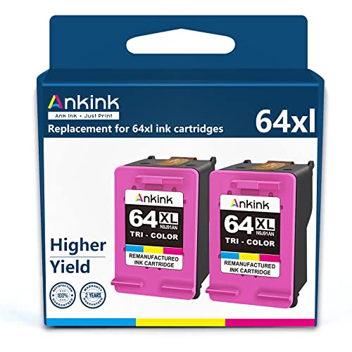 Ankink Higher Yield 64XL Color Combo Replacement for HP 64 XL Ink Cartridge HP64 HP64XL | Envy Photo 7855 7155 6255 7164 7830 7858 7800 6230 7120 Tango Ink X Printer (Tricolor 2 Pack )