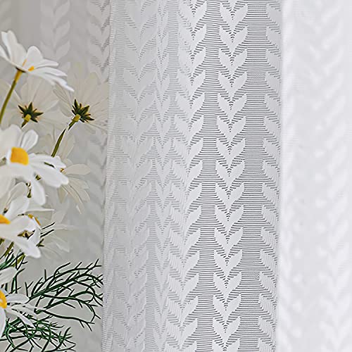 Lazzzy Sheer Kitchen Curtains Lace Tier Curtains Leaf Embroidery Country Cafe Curtains for Living Room Vintage Weave Voile Drapes 24 Inch Off-White Window Curtain Set 2 Panels Ivory | The Storepaperoomates Retail Market - Fast Affordable Shopping