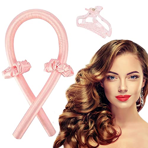 Headp Tik Tok Heatless Hair Curlers For Long Hair,No Heat Silk Curling Wand,Design Your Favorite Curls while Sleeping,DIY Styling Design Tool,Curly Hair Headband for Natural Hair(Pink), 5 Piece Set