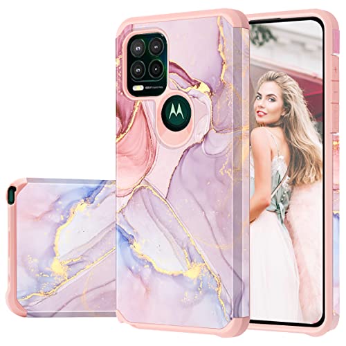 Fingic for Moto G Stylus 5G Case, Rose Gold Marble Shiny Glitter Bumper Hybrid Hard PC Soft Rubber Silicone Cover Anti-Scratch Shockproof Protective Case for Girls for Motorola Moto G Stylus 5G 2021