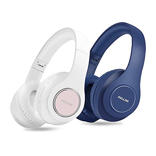 pollini Bluetooth Headphones Over Ear, Wireless Headset V5.0 with 6 EQ Modes, Soft Memory-Protein Earmuffs and Built-in Mic for iPhone/Android Cell Phone/PC/TV
