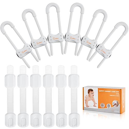 Baby Proofing Cabinets Locks, 12 Pack Sliding Door Lock and Fridge Lock Combination for Babies Safety, Super Easy to Use Child Locks for Cabinets Door Knob, For All Solution Baby Items Bay Shower Gift