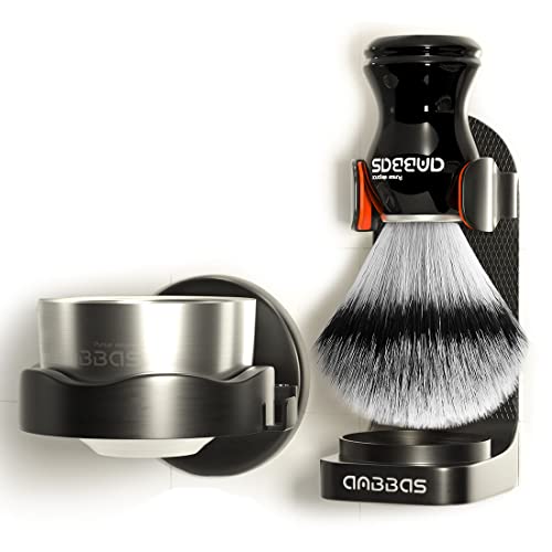 Anbbas Faux Badger Hair Shaving Brush and Bowl with Black ABS Space-Saving Style Soap Bowl and Brush Holders 4IN1 Shaving Set for Men Close Shave Kit