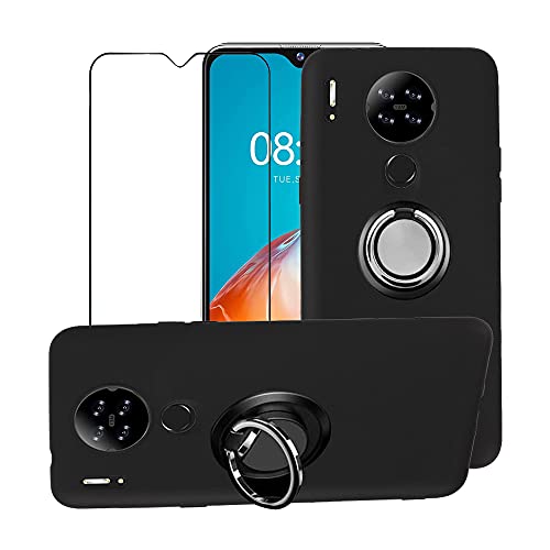 FaDream for Blackview A80/A80S Case, Anti-Vibration and Anti-Fall Soft TPU Protective Cover+360 ° Magnetic Rotating Bracket with Tempered Glass Screen Protector (Black)