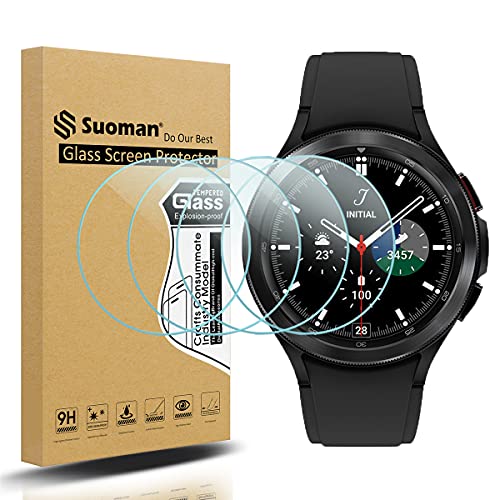 Suoman 4-Pack for Samsung Galaxy Watch 4 Classic 46mm Tempered Glass Screen Protector for Galaxy Watch 4 Classic 46mm Smartwatch [2.5D 9H Hardness] [Anti-Scratch]