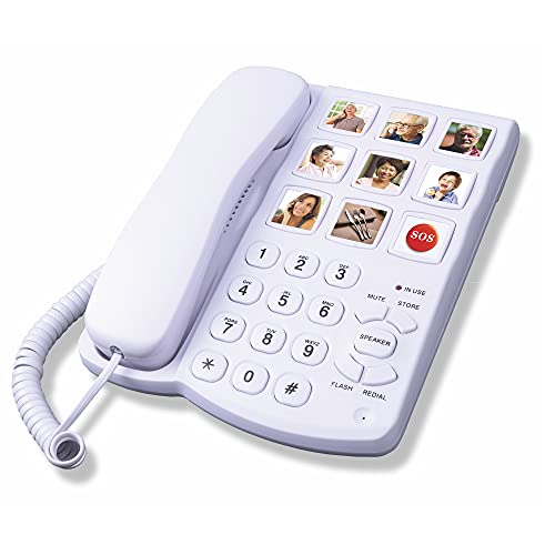 TelPal Big Button Corded Telephone with Speaker for Seniors Elderly, Amplified One Button Touch Picture Landline Phone for Old People, SOS Desk Telephones with Easy to Read Digit Numbers