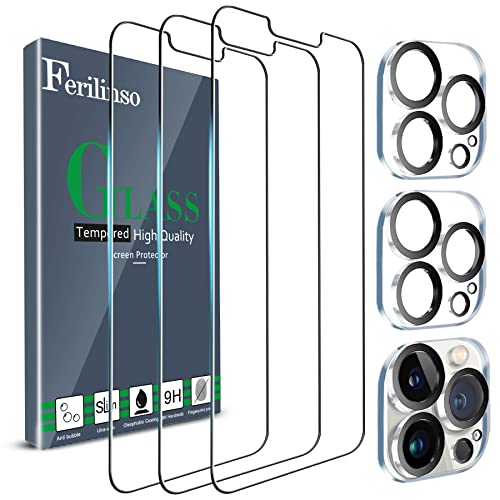 Ferilinso Designed for iPhone 13 Pro Screen Protector, 3 Pack HD Tempered Glass with 2 Pack Camera Lens Protector, Case Friendly, 9H Hardness, Bubble Free, 5G 6.1 Inch, easy installation