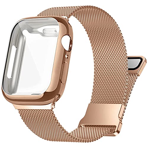 Zsuoop Compatible with Apple Watch Bands 38mm 40mm 42mm 44mm With Screen Protector Case,Magnetic Mesh Stainless Steel Milanese Loop Adjustable Wristband for iWatch Series 6/5/4/3/2/1/SE Women Men