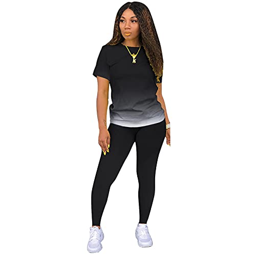 AOMONI Two Piece Outfits for Women Summer Bodycon Biker Pants Sets Casual Short Sleeve Top Tracksuit Plus Size Outfits Black 3X-Large