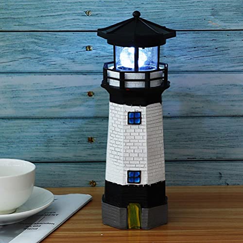 Maedack Solar Garden Lighthouse, Solar Lighthouse LED Garden Lighthouse Solar Resin Lamp for Home Outdoor Garden Patio Lawn Yard Ornaments(Black)