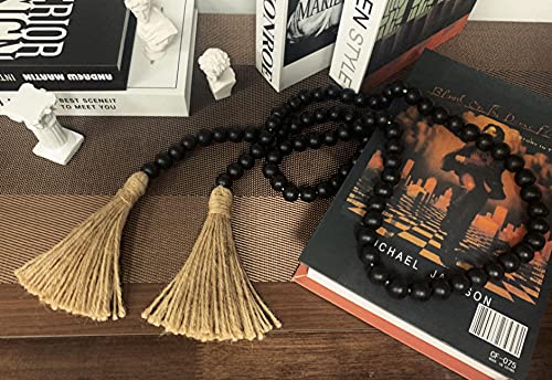 LoengMax Wood Bead Garland – Farmhouse Beads with Tassels – Boho Beads Prayer Beads Coffee Table Decor Natural Home Wood Beads Decor (Black) | The Storepaperoomates Retail Market - Fast Affordable Shopping