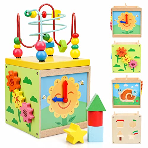 TOY Life Wooden Baby Activity Cube for Toddlers 1-3 Activity Cube Learning Toys for 1 Year Old With Busy Cube Bead Maze for Toddlers 1-3 Educational Toys for 1+ Year old 9 10 Month Old Baby Toys Gifts