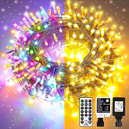 Nelsion String Lights Christmas Light 98FT/300LED 11 Modes (Warm White&Multi-Color) Double Lamp Beads