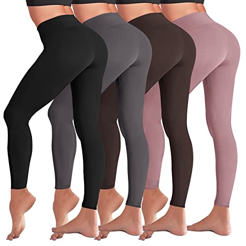 iceROSE 4 Pack High Waisted Leggings for Women, Buttery Soft Workout Yoga Leggings